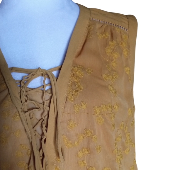Anthropologie Maeve Goldenrod Floral Embroidered Lace Up Blouse Size 12 - Picture 5 of 10